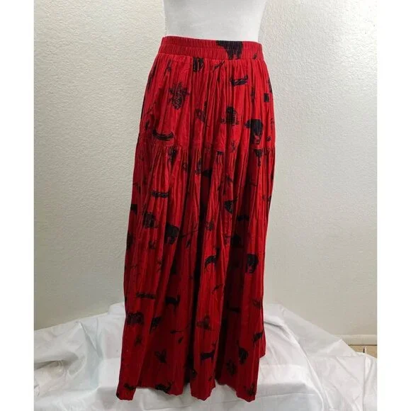 Sharon Young Sportswear Vest and Crinkle Skirt Red Sz S Wildlife Cabincore